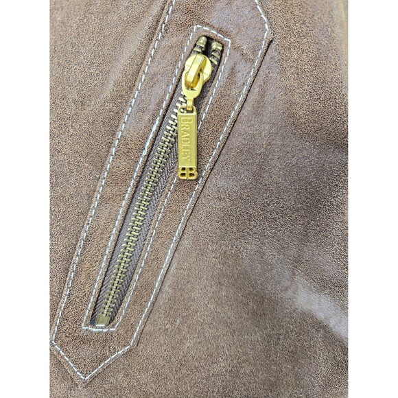 Y2K Bradley Bayou Leather Brown Bomber Coat Jacket Removable Fur Collar Wom XL - Picture 4 of 12